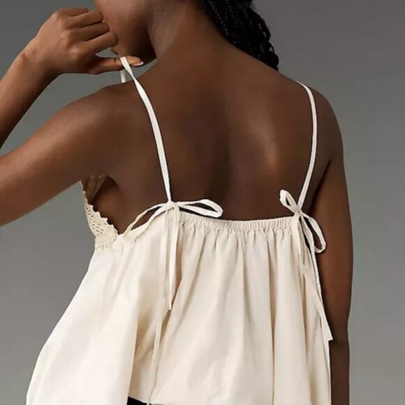 By Anthropologie Crochet Bubble Tank V Neck Beige Strap Top L - Picture 2 of 6
